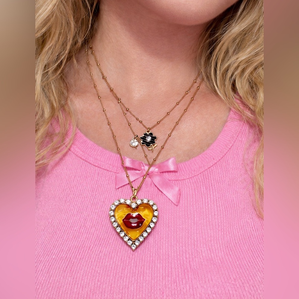 Betsey Johnson gold tone multi-charm heart necklace
